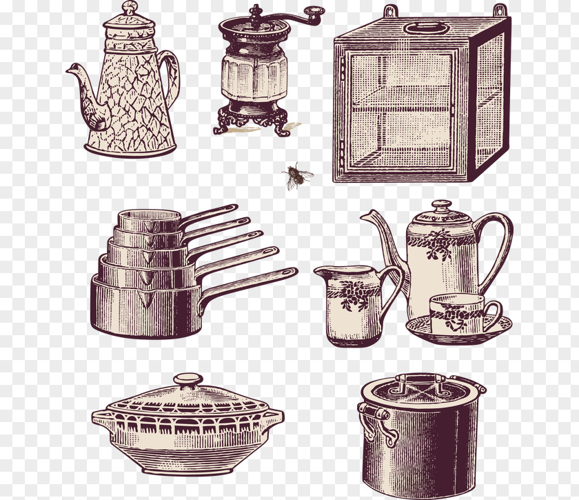 Hand-painted Vintage Household Appliances Kettle Cafe Teapot Ceramic Cup PNG