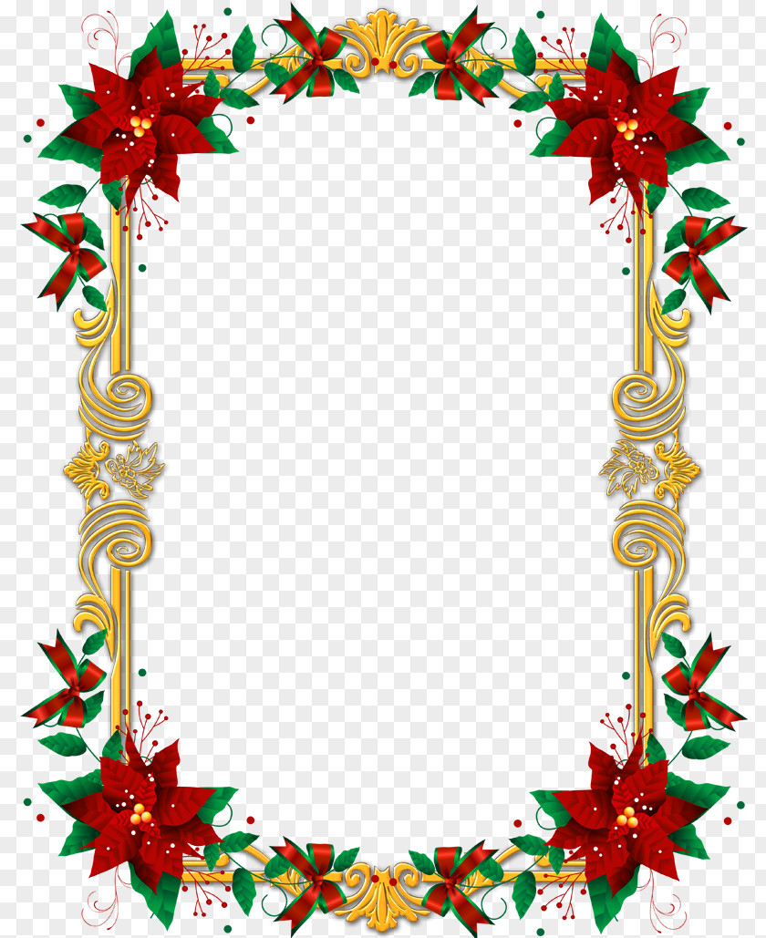 Garland Frame Borders And Frames Poinsettia Picture Christmas Clip Art PNG