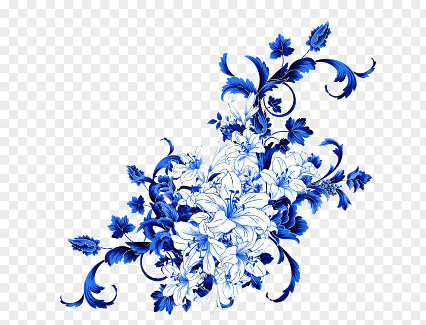 Group Floral Design Blue And White Porcelain Flower Dress PNG