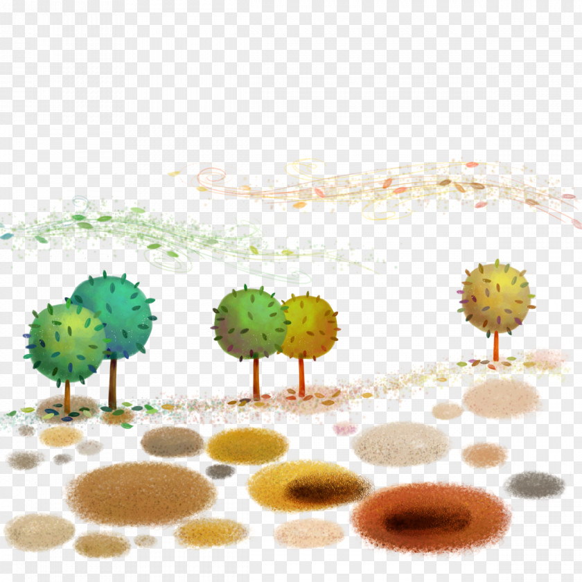 Color Floating Balls Trees And Sand Cartoon Drawing Childhood Illustration PNG