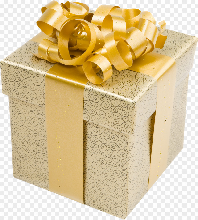 Cream Present Box With Gold Bow Clipart Christmas Gift Clip Art PNG