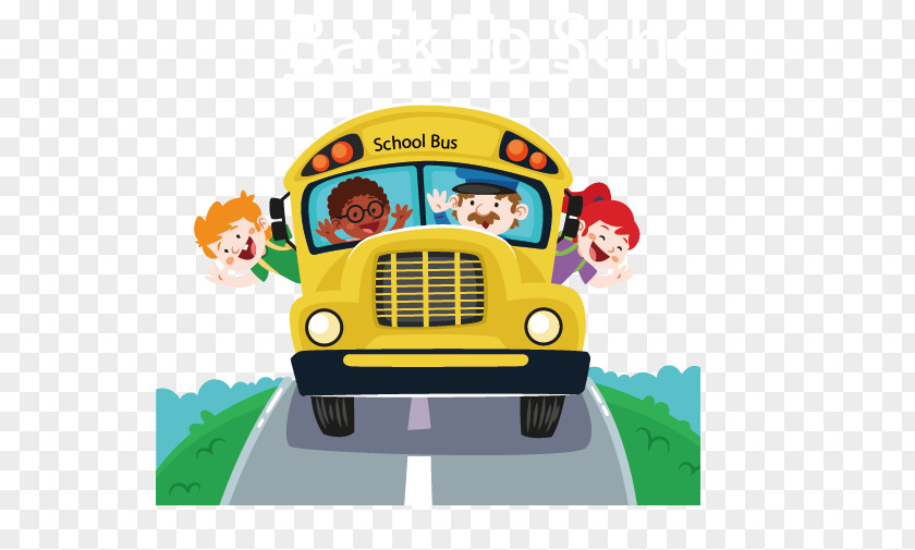 Cartoon School Bus Pull Material Vector Free Yellow Student PNG