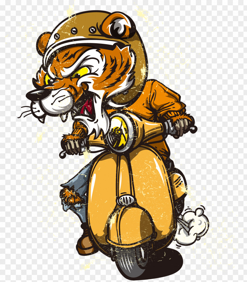 Vector Hand-painted Riding A Motorcycle Tiger Scooter Euclidean PNG