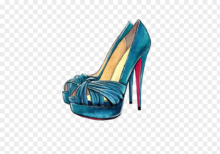 Blue High Heels Fashion Sketchbook High-heeled Footwear Drawing Illustration PNG