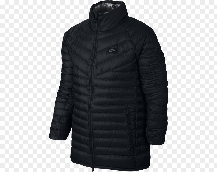 Nike Black Jacket With Hood Trench Coat Down Feather Clothing PNG