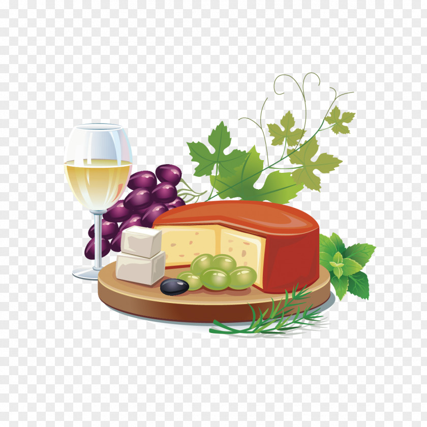 Vector Grapes And Cakes White Wine French Cuisine Cheese Clip Art PNG