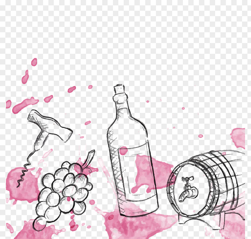 Vector Wine Auction Watercolor Painting Bottle Barrel PNG