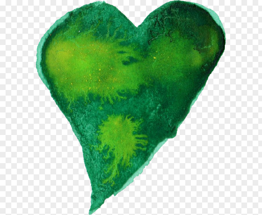 Watercolor Heart Green Painting PNG