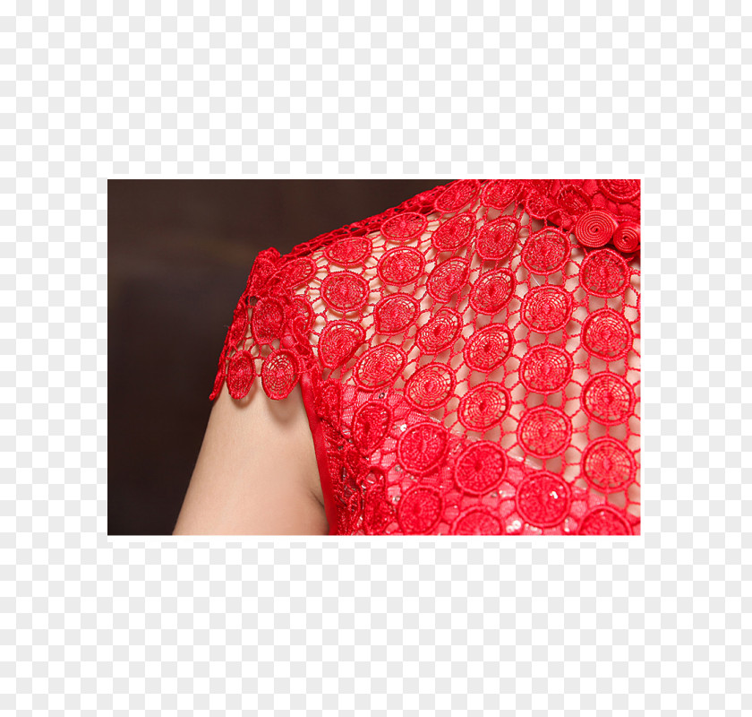 Red Lace Sleeve Cheongsam Wedding Dress PNG