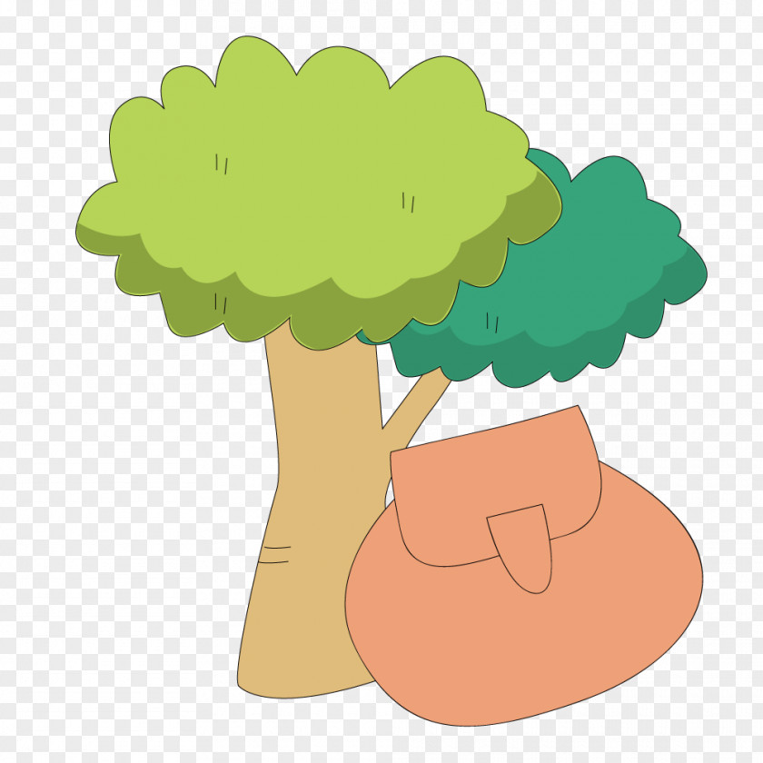 Backpack And Hand-painted Tree Illustration PNG