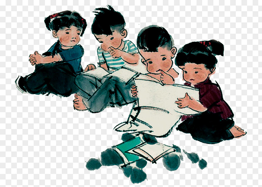Cartoon Child Reading Book Drawing PNG