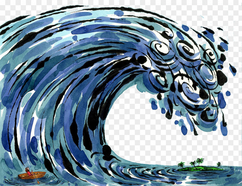 Hand Painted Illustration Tsunami Drawing Photography PNG
