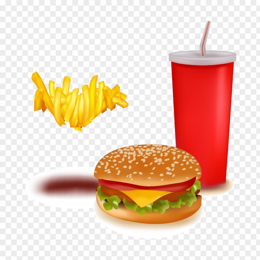 Vector Burger Fries Cola Hamburger Fast Food Soft Drink French PNG