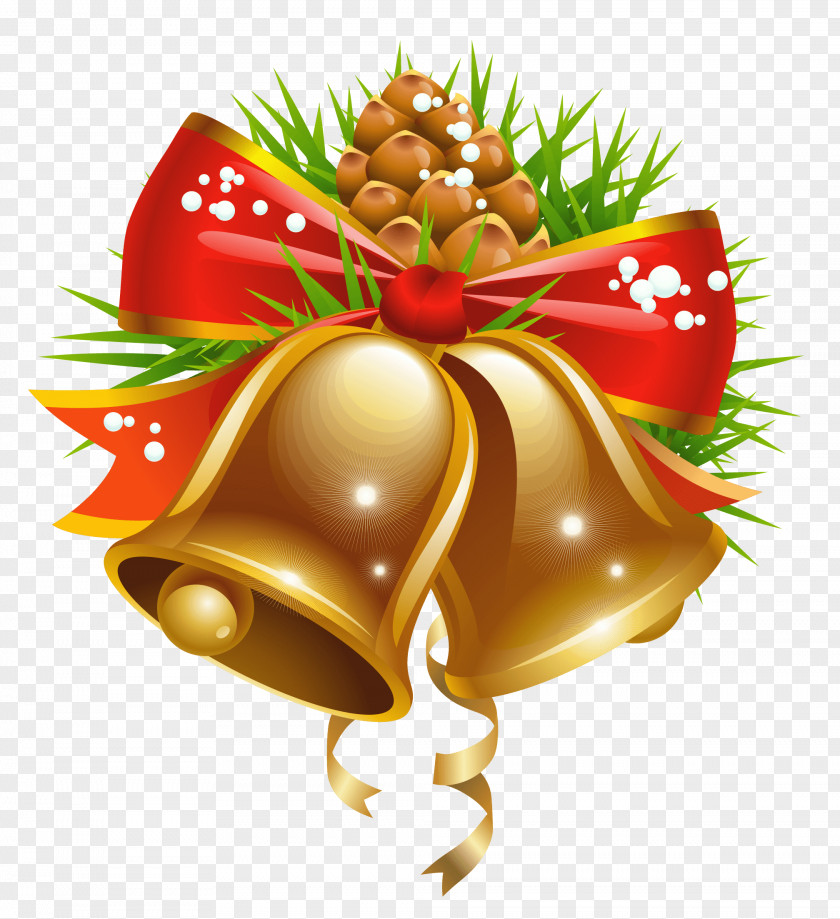 Bell Christmas Decoration PNG Decoration, gold bell with bow illustration clipart PNG
