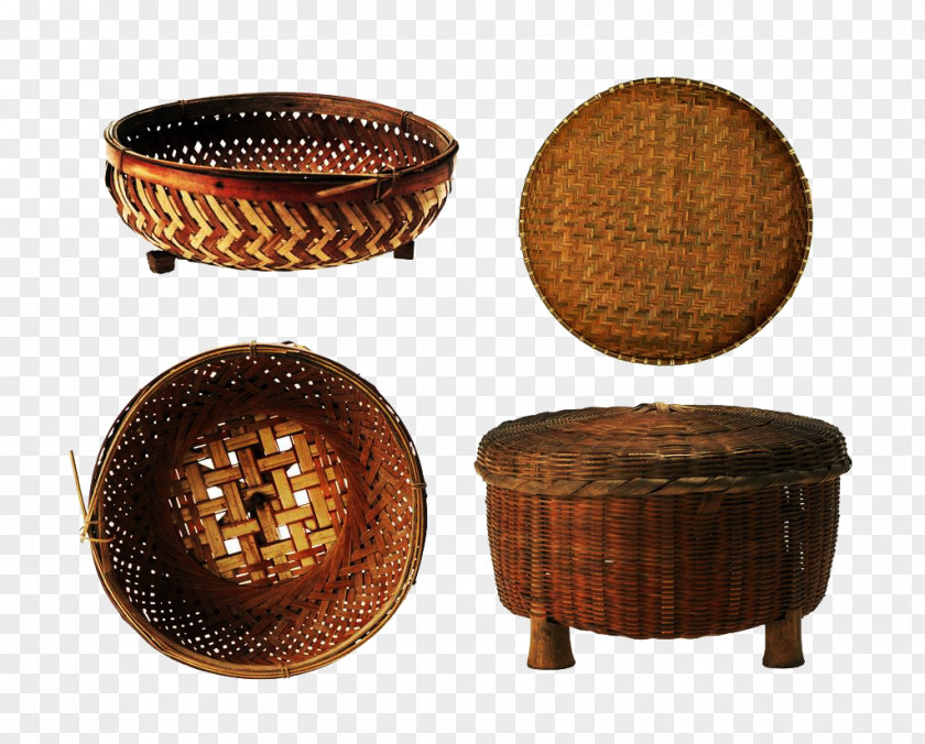 Four Bamboo Frame Picture Material Neolithic Basket PNG