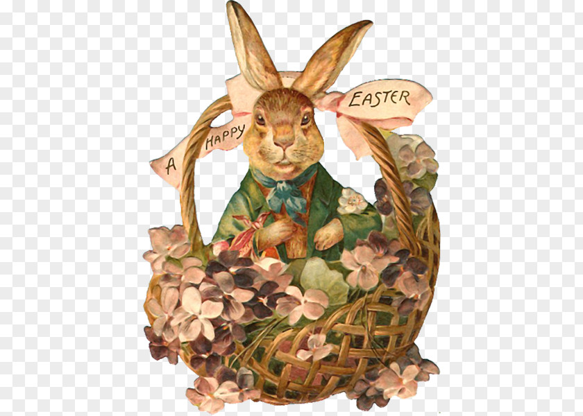 Frohe Ostern Easter Bunny Basket Postcard PNG