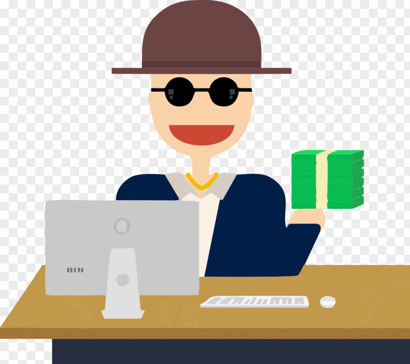 Front Of The Computer Business Man Holding Money Download PNG