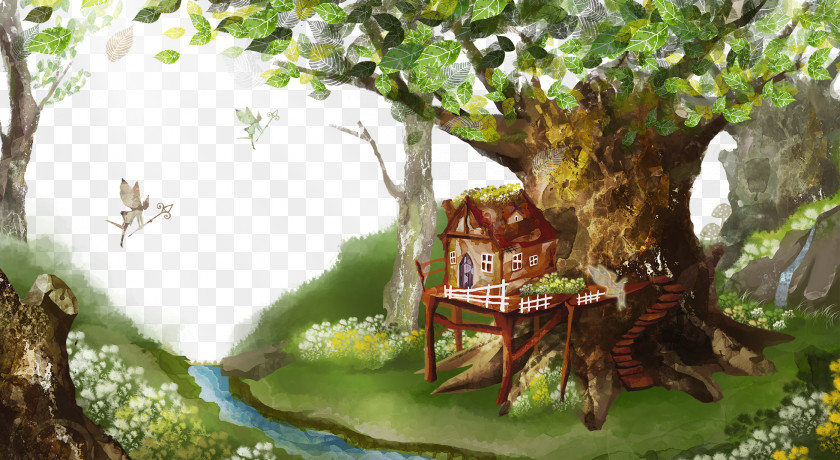 Elven Forest Cartoon Illustration PNG