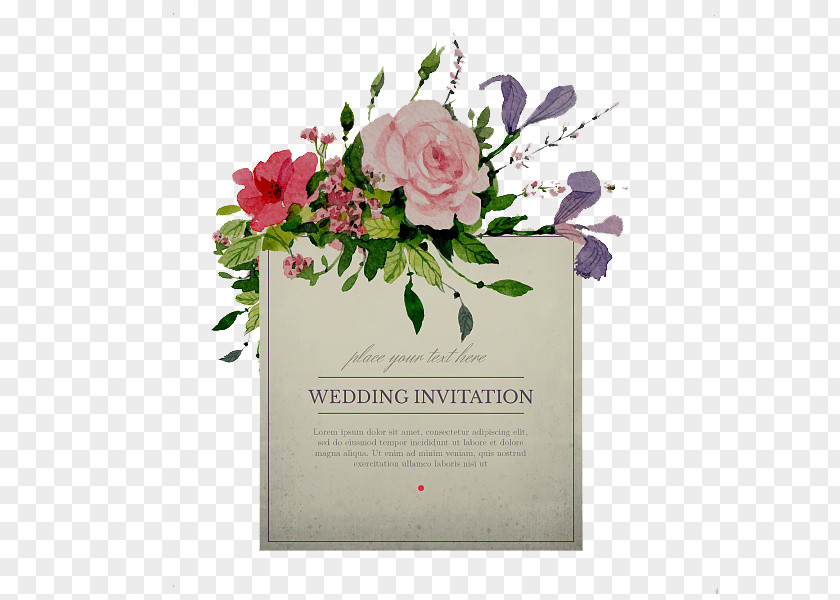 Watercolor Flowers Wedding Invitation Watercolour PNG