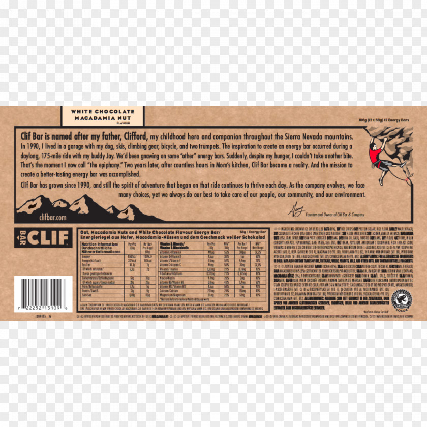 Chocolate Brownie Clif Bar & Company Nutrition Facts Label Energy PNG