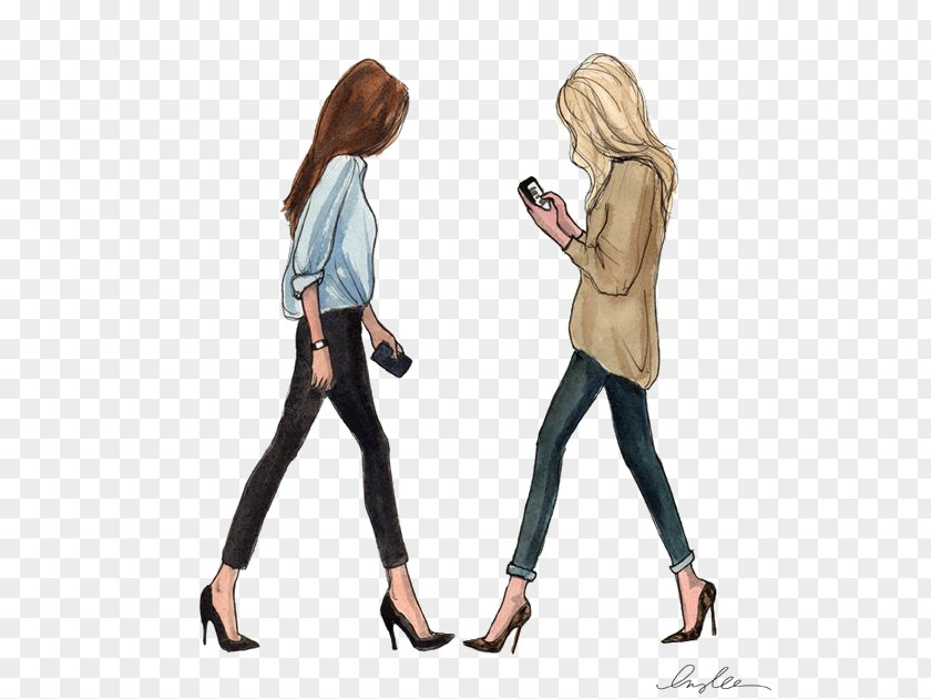 Fashion Illustration Drawing Girl PNG illustration Illustration, Street beat girls, two girls walking clipart PNG