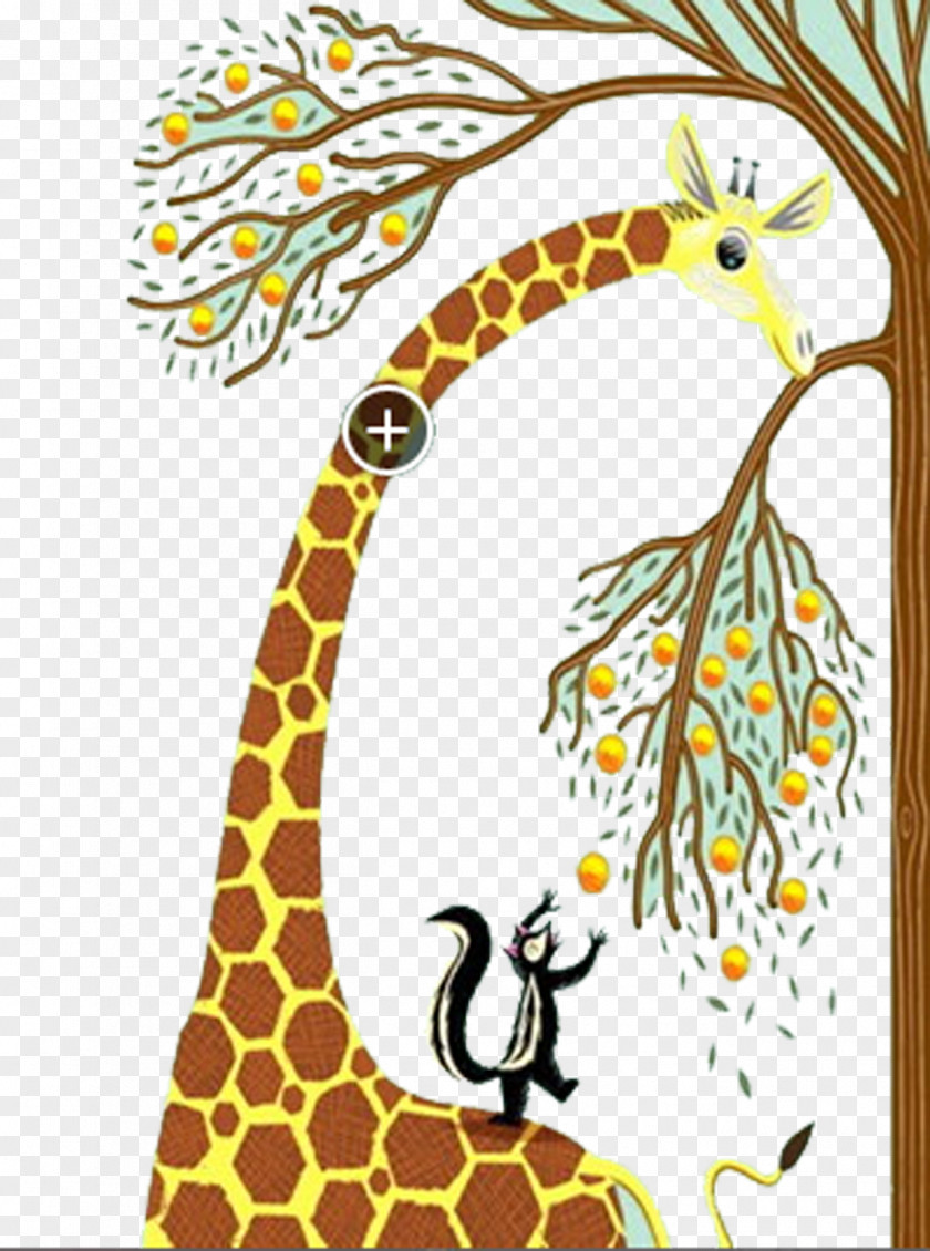 Giraffe And Fruit Trees Cartoon Reversal Film Cuteness Child PNG