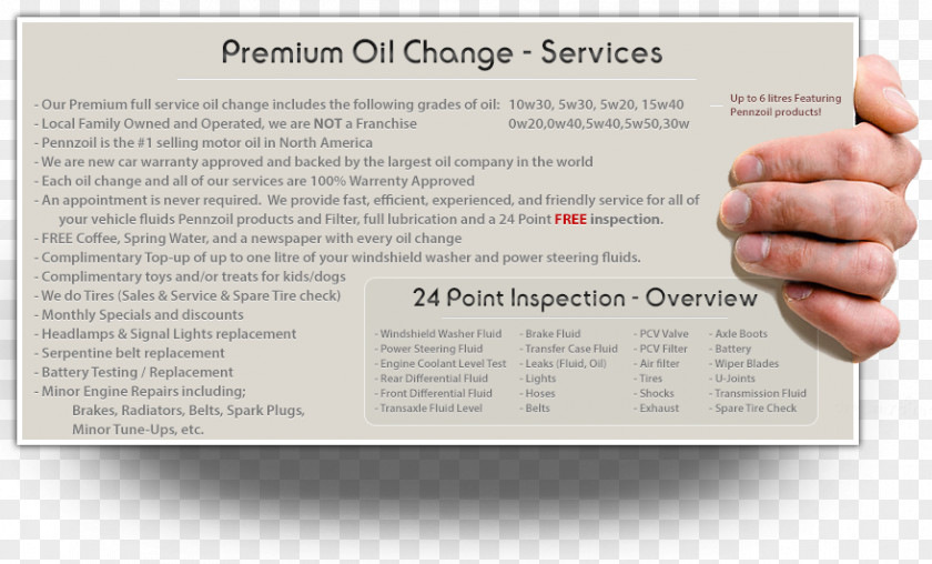 Premium Oil Change Centre Featuring Pennzoil Brand Service Font PNG