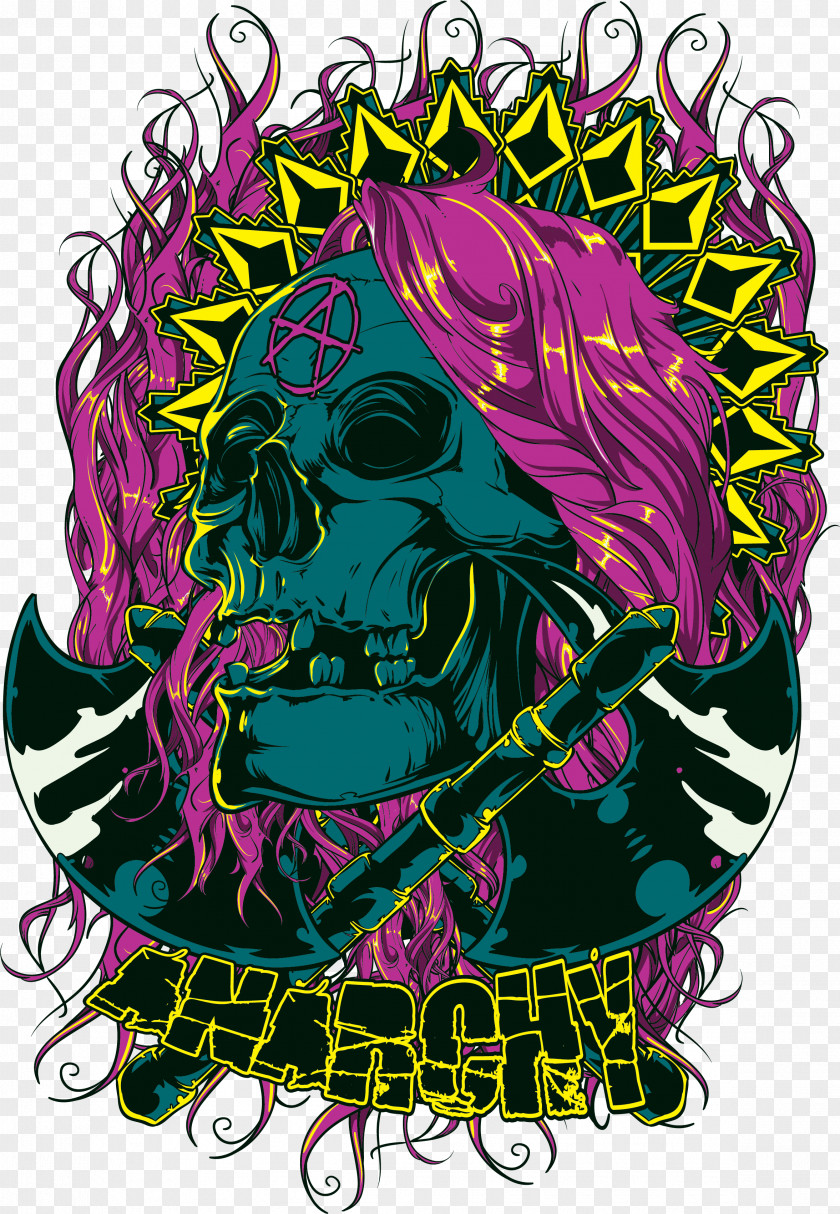 Ax Skull Print Illustration PNG