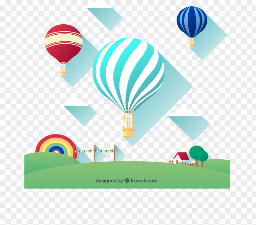 Cartoon Rural Hot Air Balloon Flight Euclidean Vector PNG