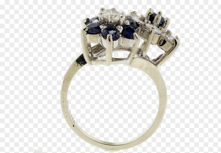 Sapphire Flower Ring Diamond Gold Gemstone PNG