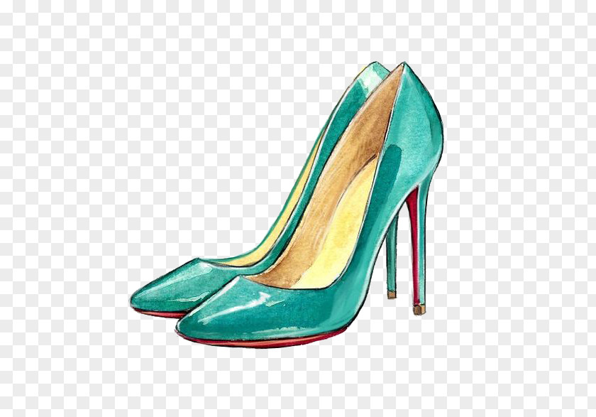 Blue High Heels Shoe Fashion Illustration High-heeled Footwear Drawing PNG
