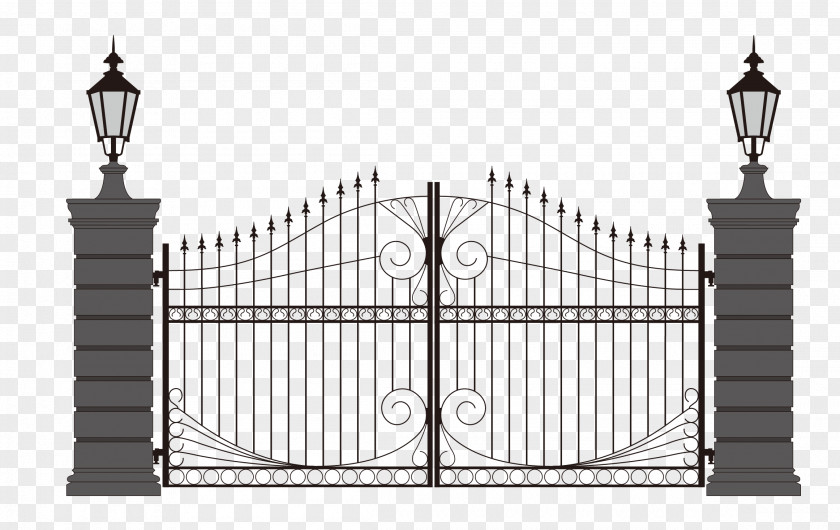 Vector Material Black Atmosphere Iron Door Gate Wrought Clip Art PNG