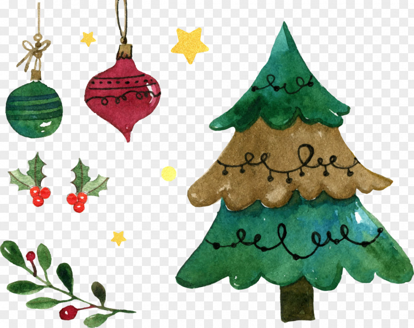 Vector Hand-painted Christmas Tree Decoration Watercolor Painting Ornament PNG