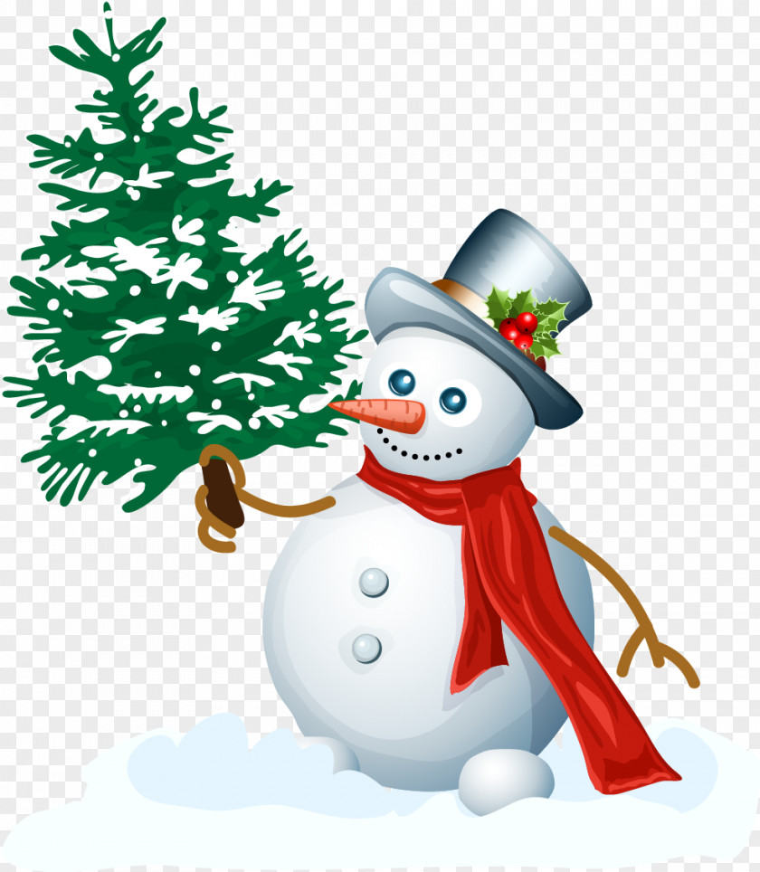Cartoon Snowman Pattern Pine Santa Claus Christmas Clip Art PNG