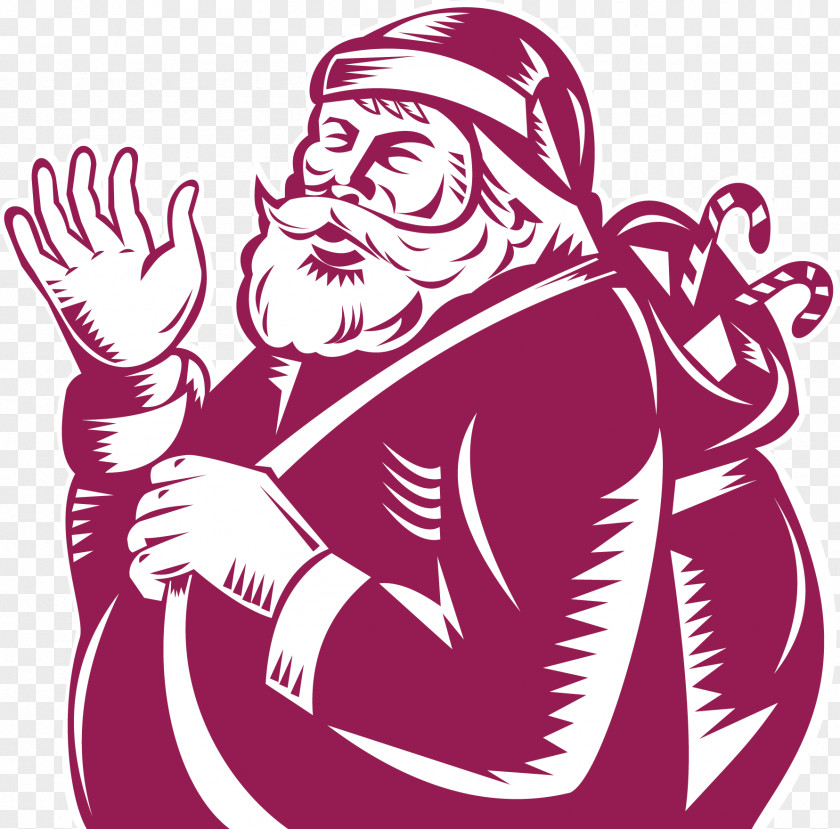 Vector Santa Waved To Say Hello Claus Woodcut Royalty-free Illustration PNG