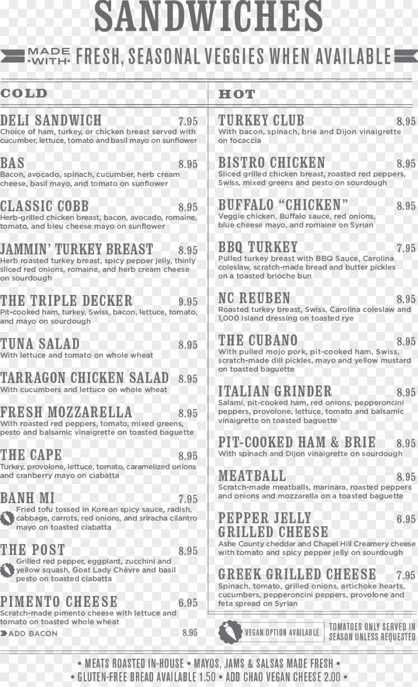 Menu The Root Cellar Cafe & Catering Pittsboro Bakery PNG
