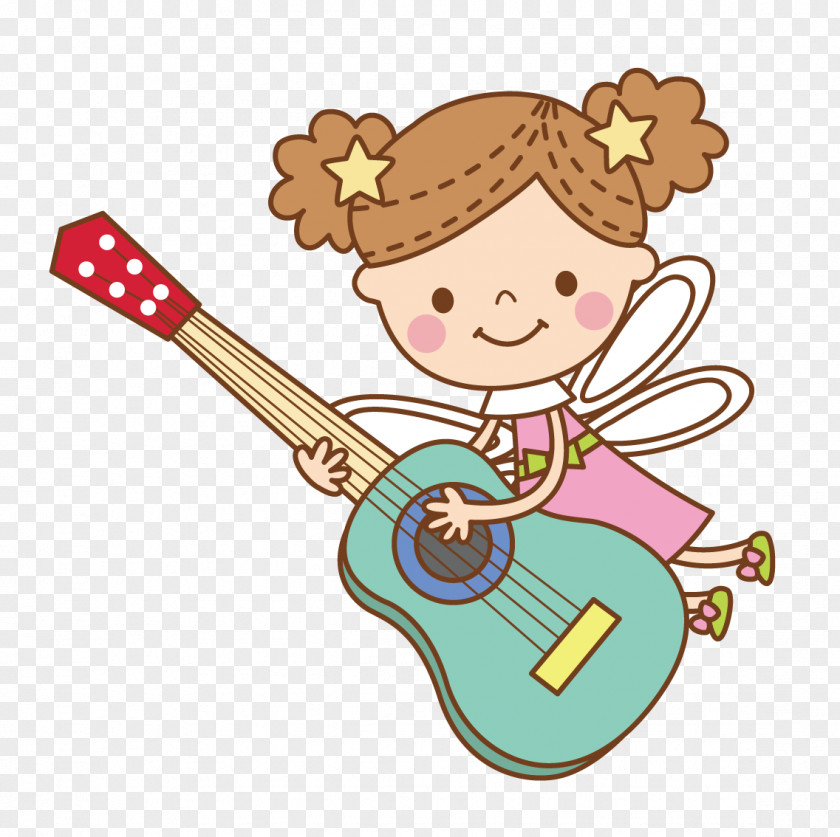 Little Angel Playing Guitar Cartoon Clip Art PNG