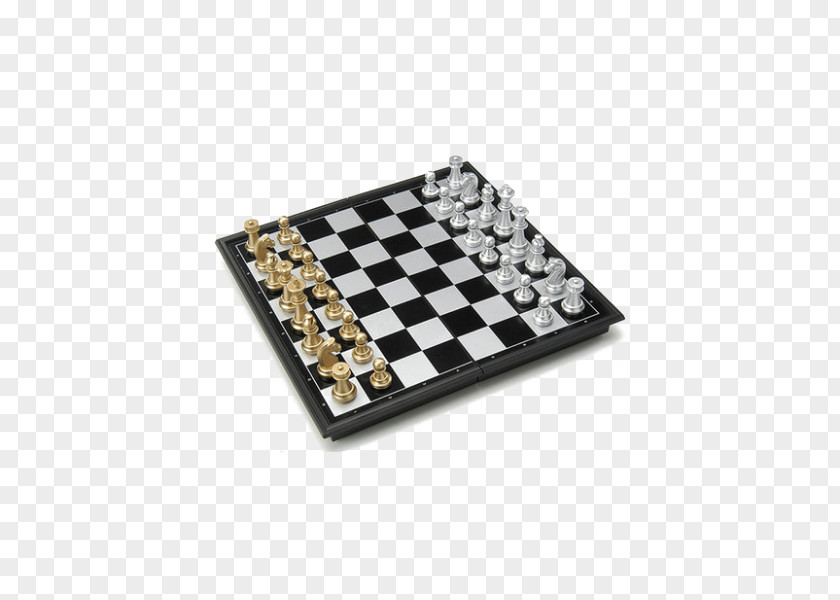 AIA Folding Magnetic Chess Gold And Silver Black White Spinmaster Draughts Dominoes Tabletop Game PNG