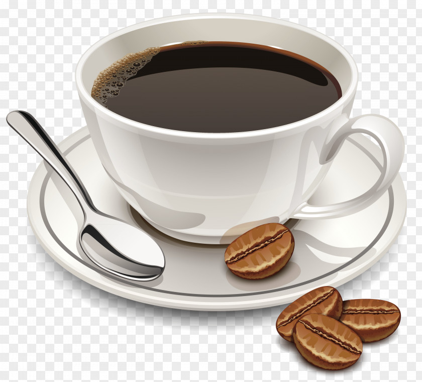 Coffee And Beans PNG and Beans, cup of coffee with several roaster beans art clipart PNG