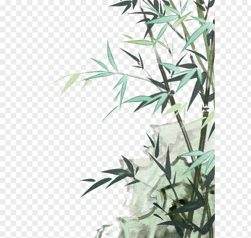 Green Hand-painted Deductible Bamboo Leaf PNG