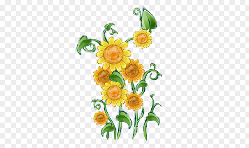 Yellow Sunflower Green Shoots Creative Buckle Free Icon PNG