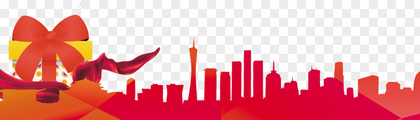 City Building Silhouettes And Gifts Poster Banner Red Wallpaper PNG