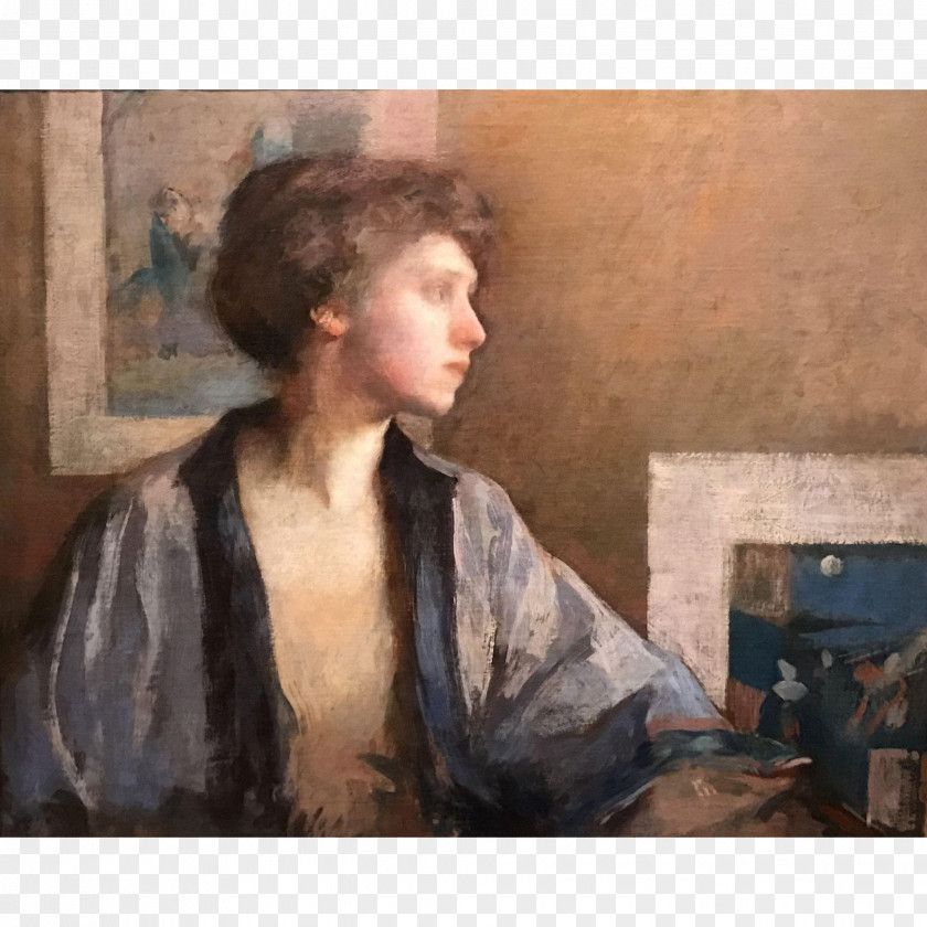 Painting Portrait William McGregor Paxton The Blue Kimono Oil PNG