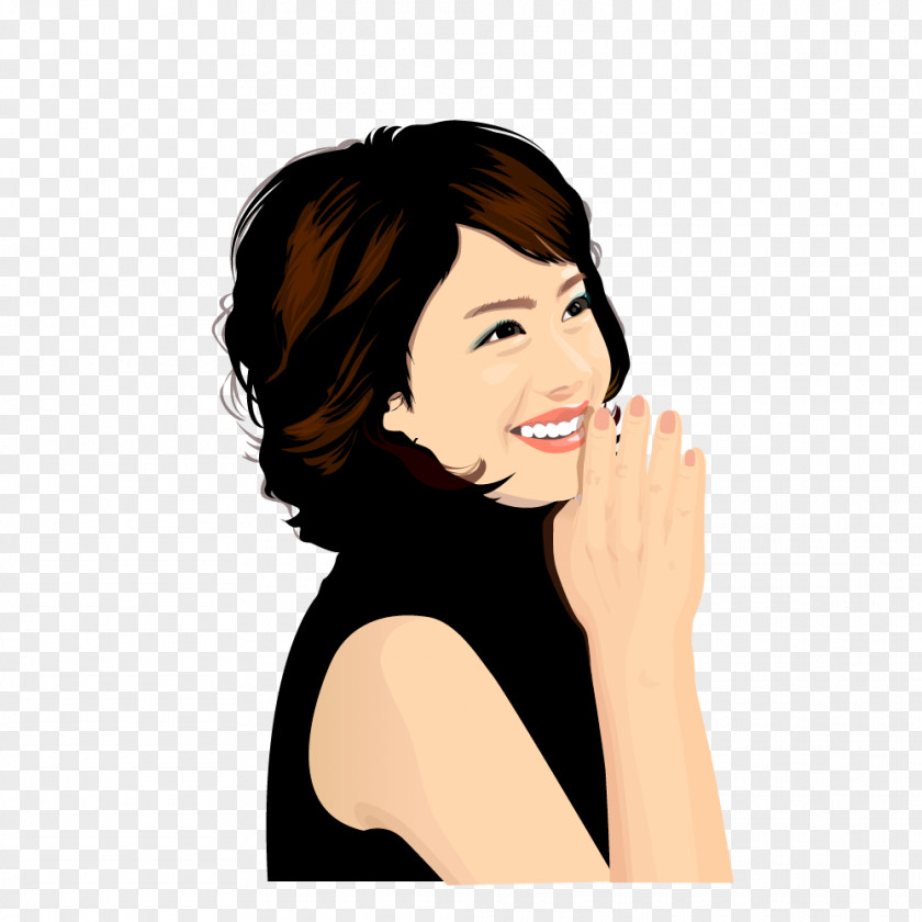 Vector Wavy Black Hair Fashion Woman Face Human Head Homo Sapiens Clip Art PNG