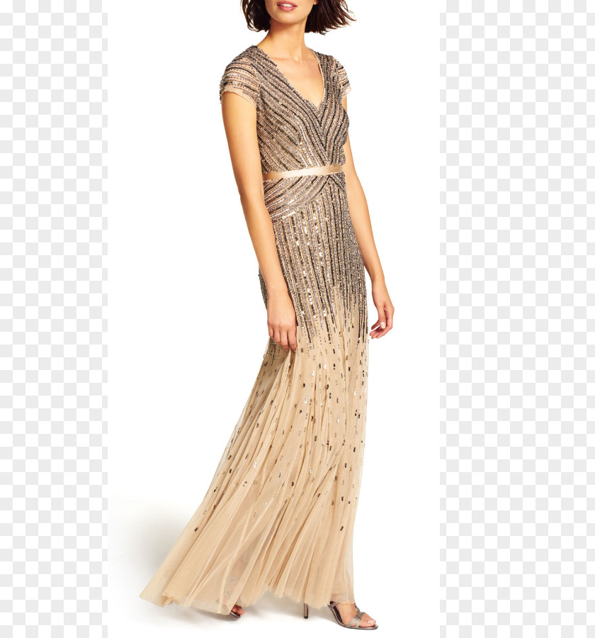 Silver Sequins Gown Dress Sleeve Formal Wear Clothing PNG