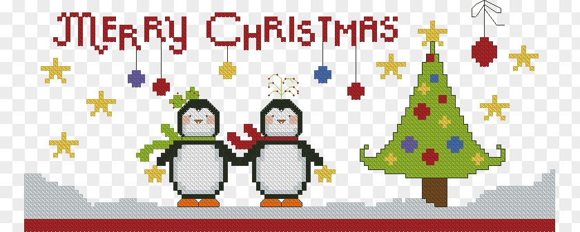 Sross Stitch Loop Christmas Tree Penguin Ornament PNG
