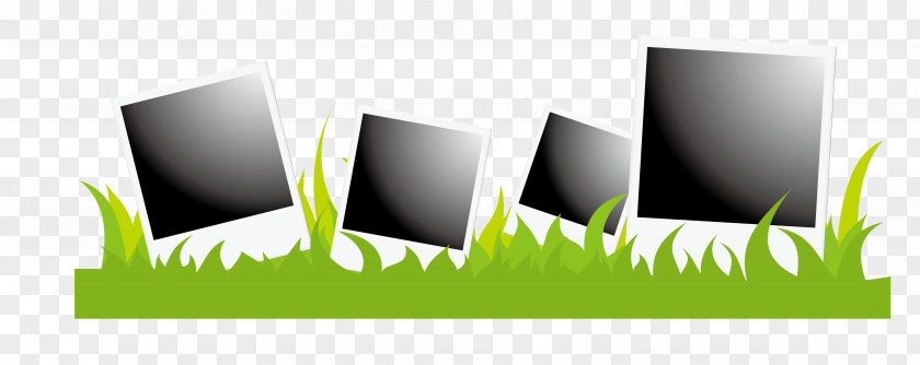 Vector Black And White Frame With Grass Edge Instant Camera Clip Art PNG