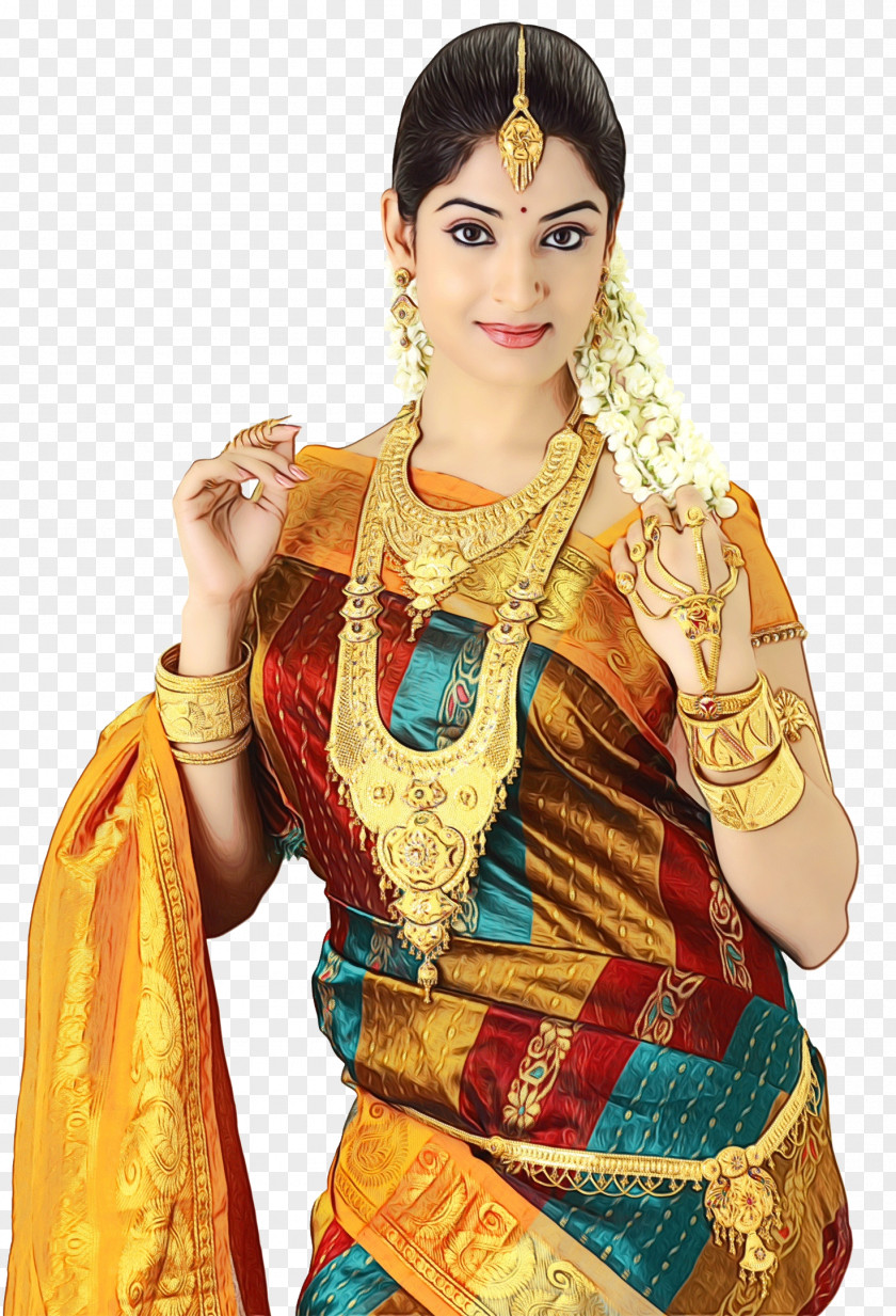 Temple Sari Wedding Design PNG