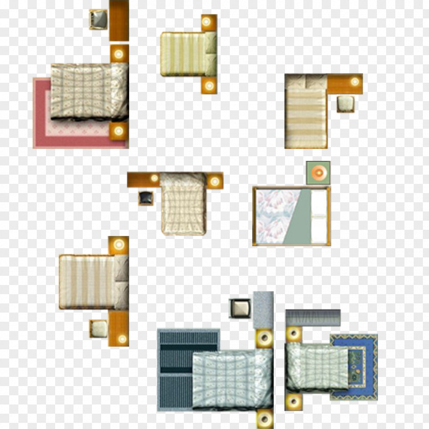 Bed And Bedside Table Layout Nightstand Floor Plan Furniture PNG