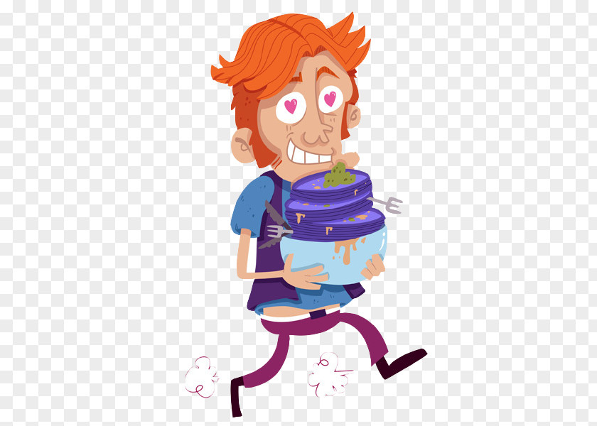 Dirty Plate Running Man Cartoon Illustration PNG